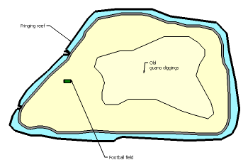 A football field drawn on a map of Jarvis Island
